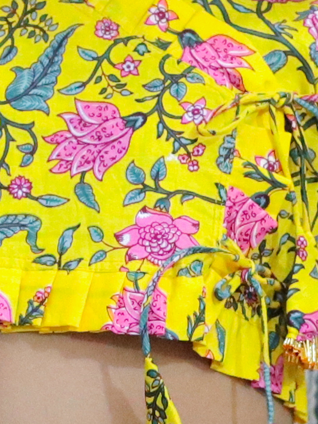 BownBee Pure Cotton Front Open Choli with Lehenga-Yellow