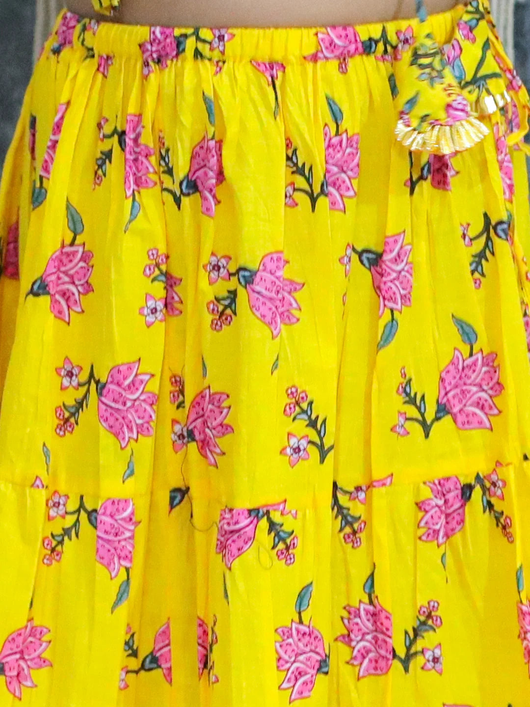 BownBee Sibling Set Pure Cotton Printed Dhoti Kurta with Front Open Choli Lehenga Set
