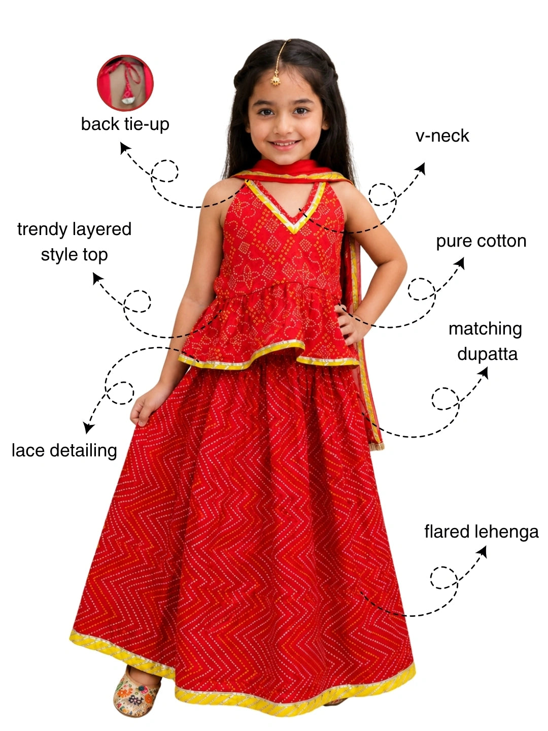 BownBee Pure Cotton Halter Neck Choli & lehenga With Dupatta Set For Girls