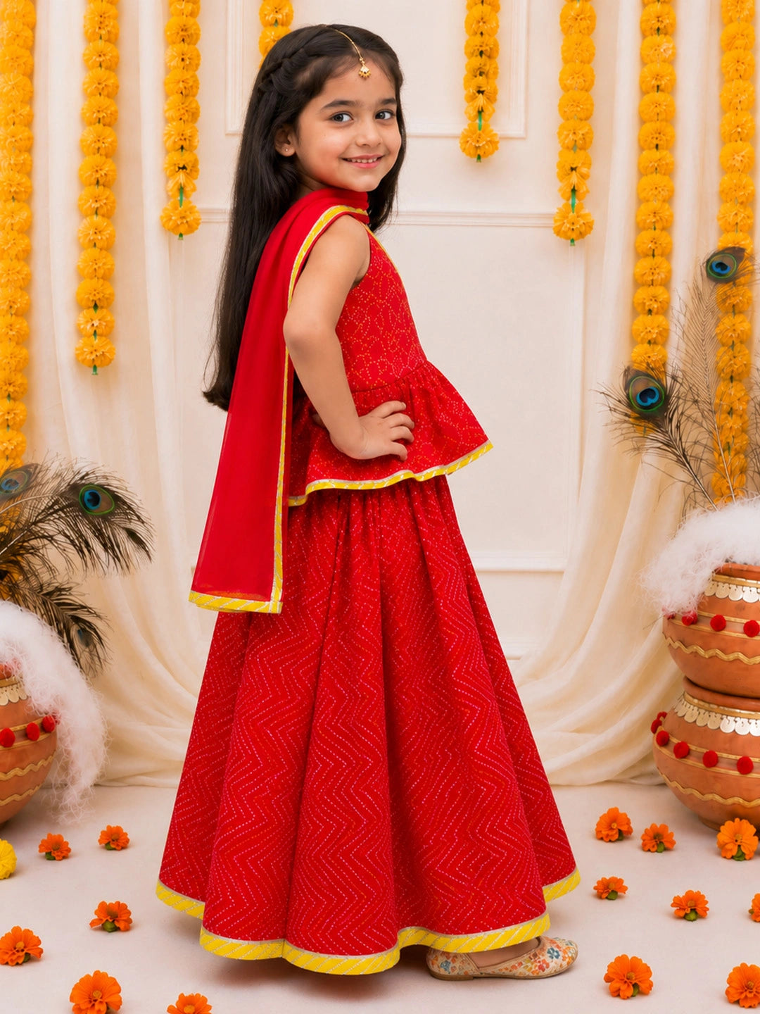 BownBee Pure Cotton Halter Neck Choli & lehenga With Dupatta Set For Girls
