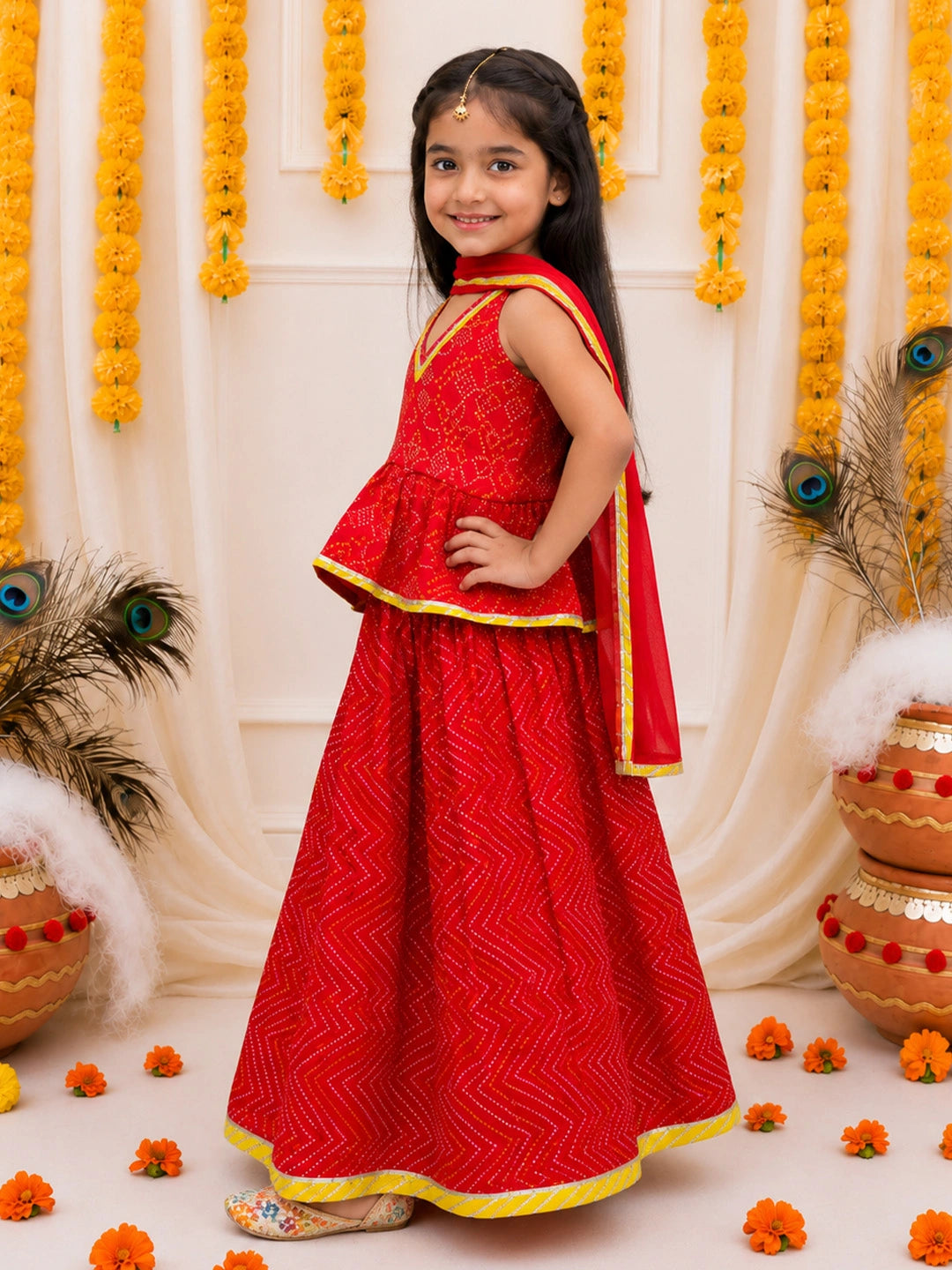 BownBee Pure Cotton Halter Neck Choli & lehenga With Dupatta Set For Girls