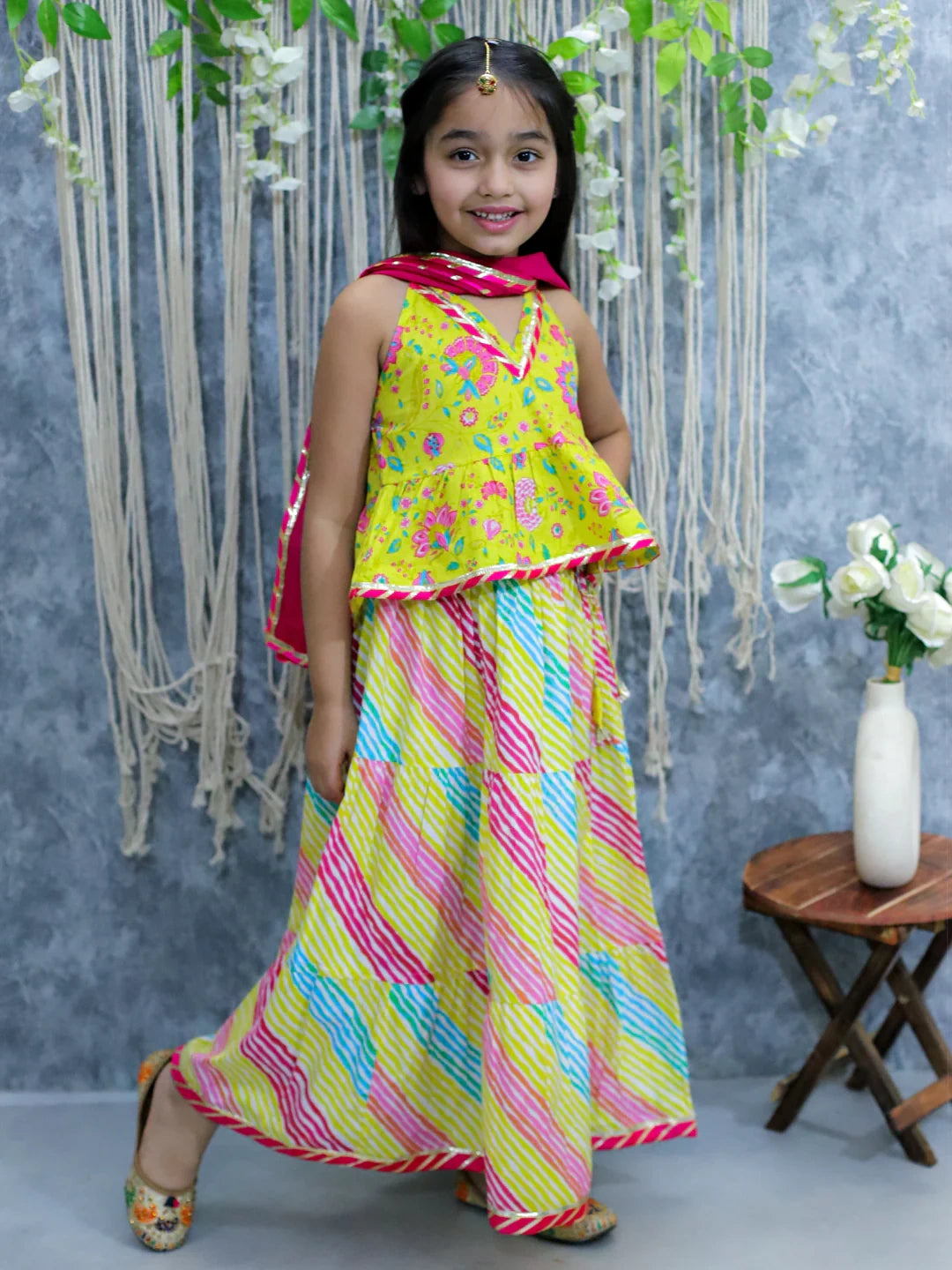 BownBee Halter Neck Pure Cotton Choli with Lehenga & Dupatta