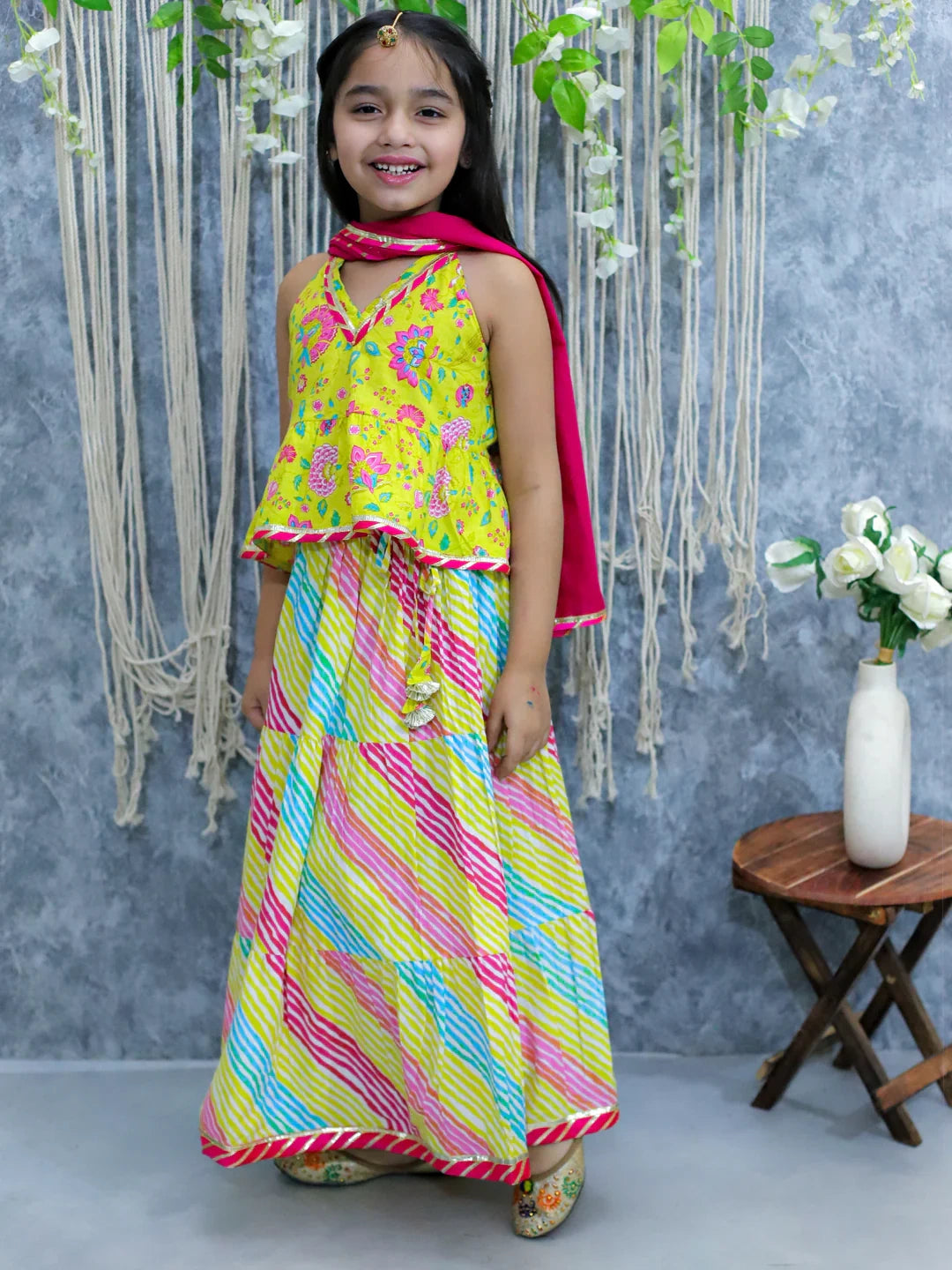 BownBee Halter Neck Pure Cotton Choli with Lehenga & Dupatta