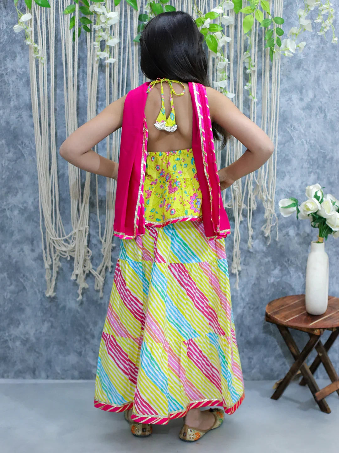 BownBee Halter Neck Pure Cotton Choli with Lehenga & Dupatta