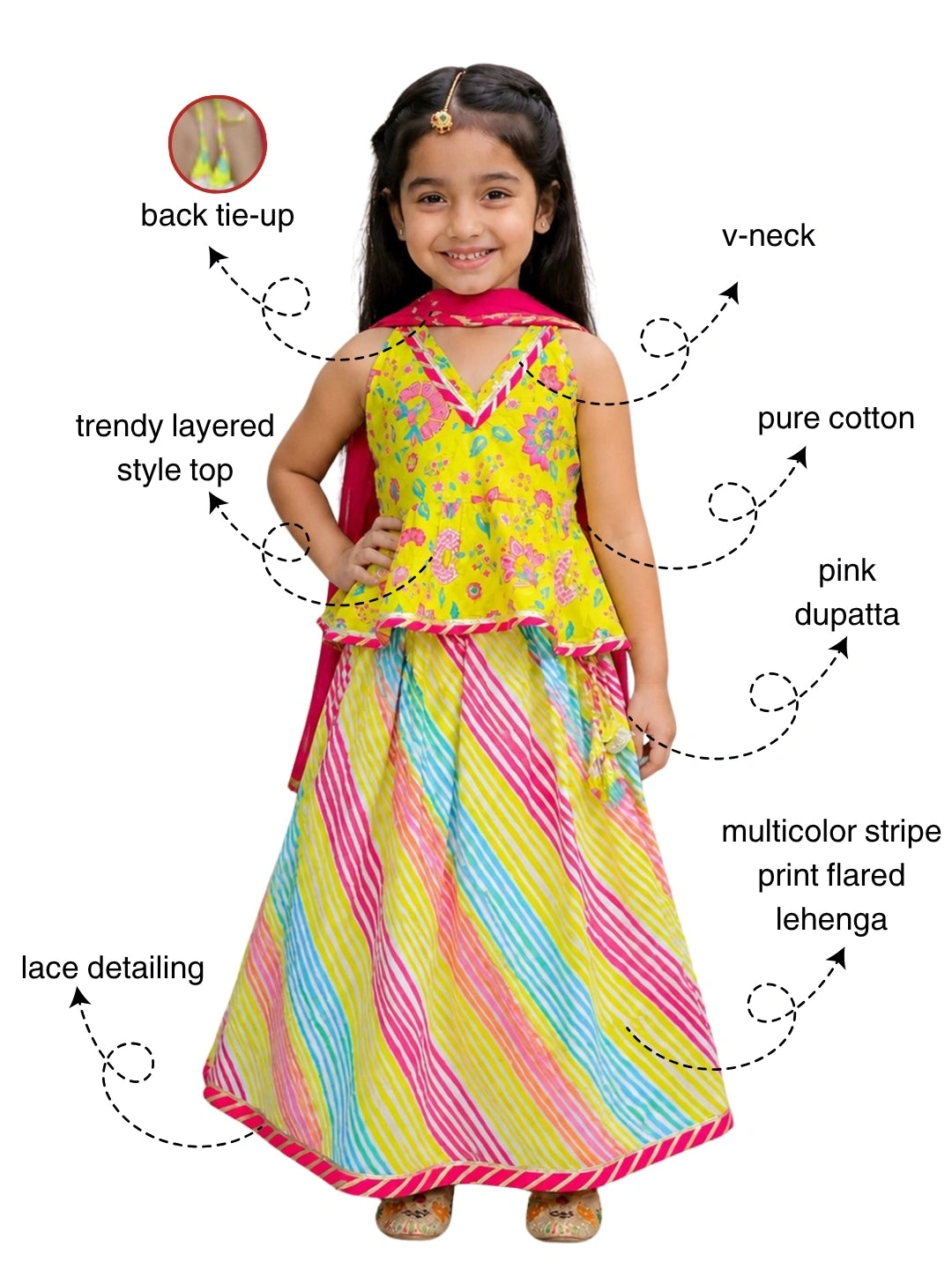 BownBee Pure Cotton Halter Neck Choli & lehenga With Dupatta Set For Girls