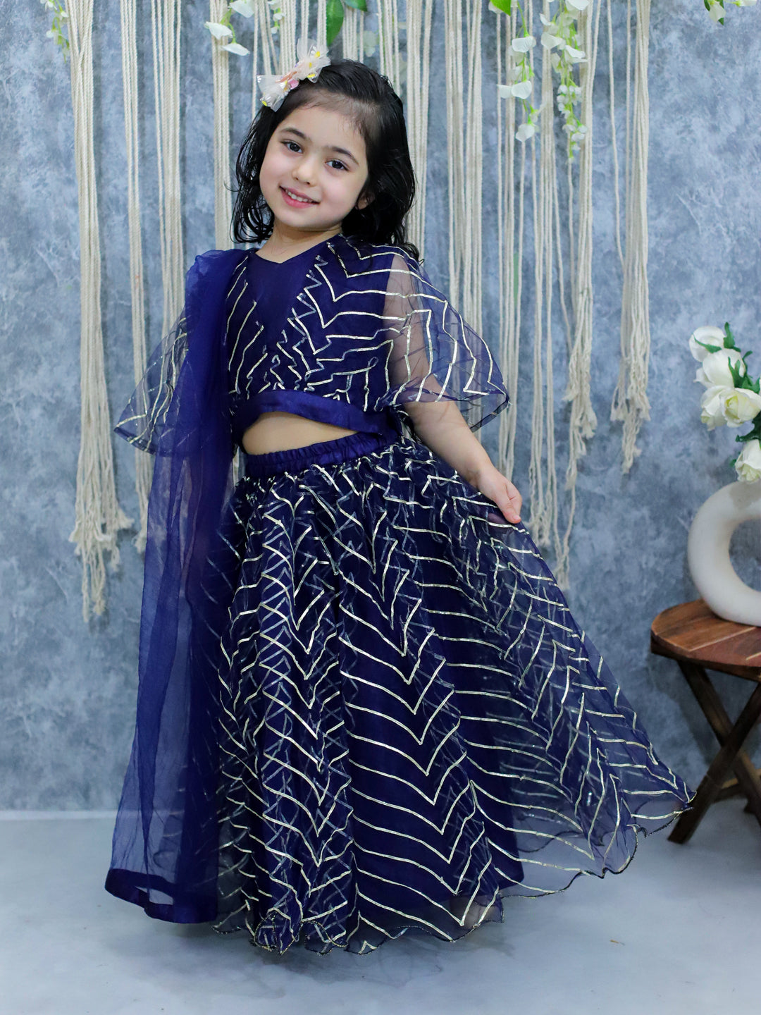 BownBee Net Choli with Heavy Net Lehenga & Dupatta for Girls- Pink