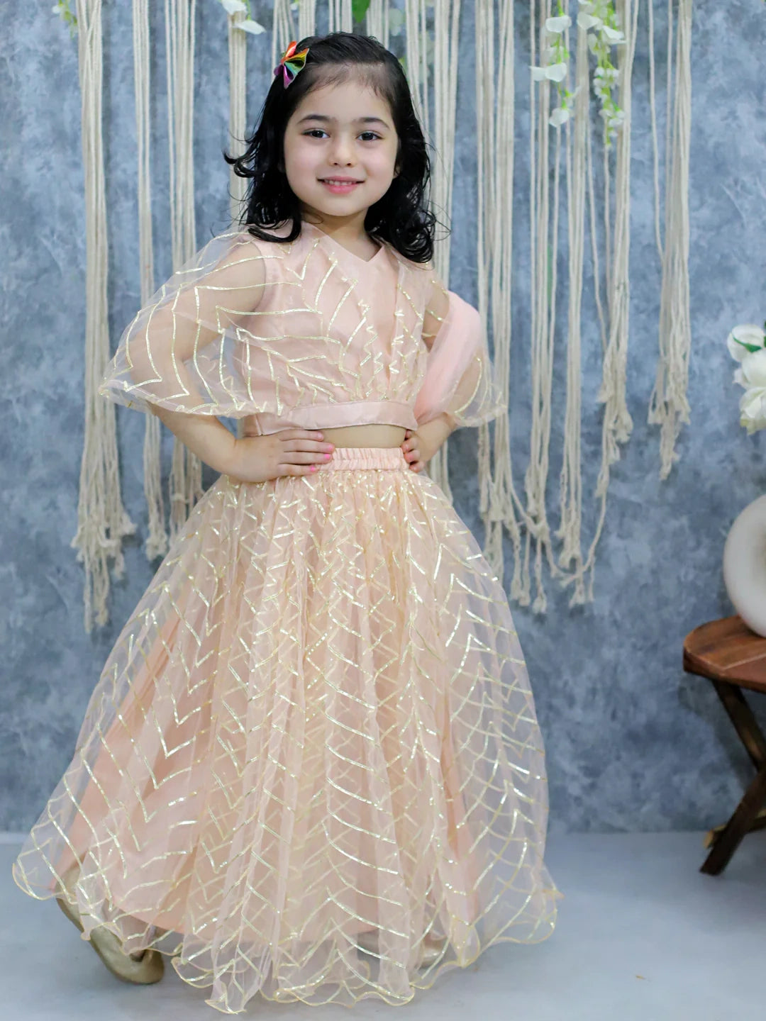 BownBee Net Choli with Heavy Net Lehenga & Dupatta for Girls