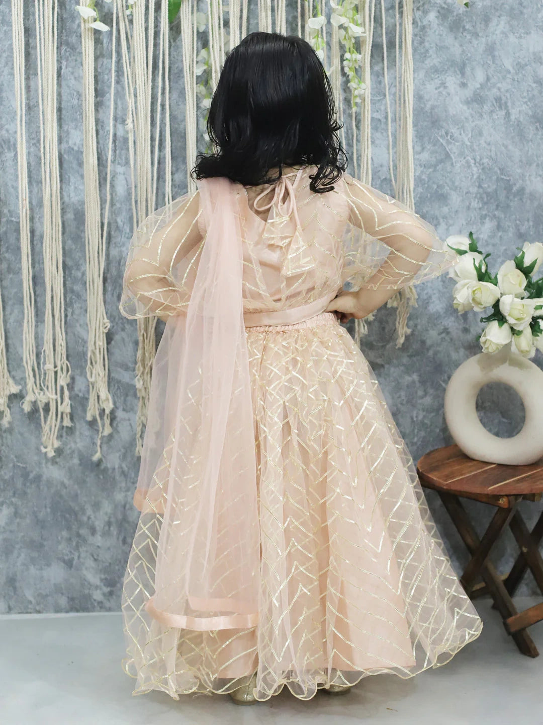 BownBee Net Choli with Heavy Net Lehenga & Dupatta for Girls
