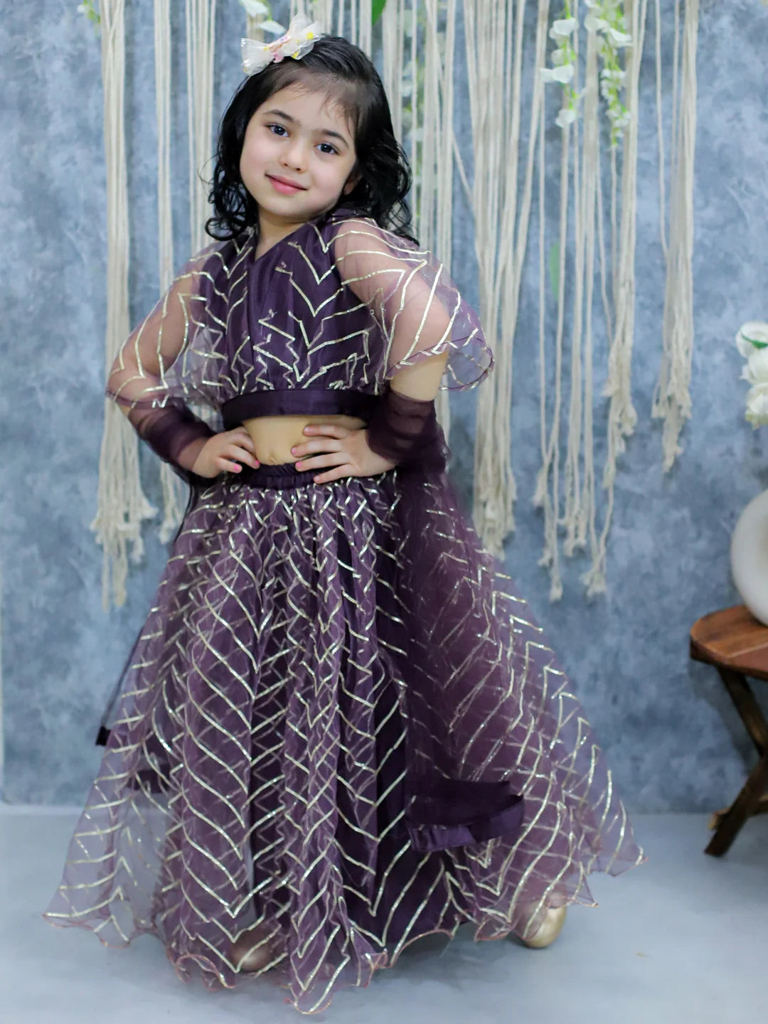 BownBee Net Choli with Heavy Net Lehenga & Dupatta for Girls