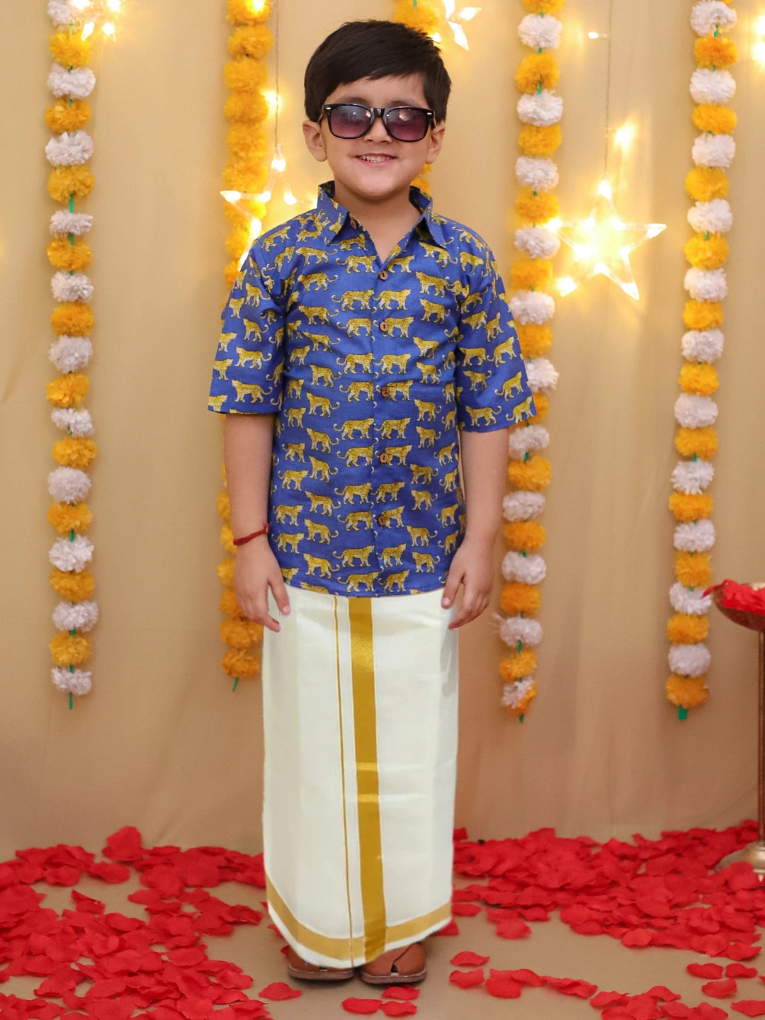 BownBee South Indian Half Sleeves Pure Cotton Mundu Dhoti Set