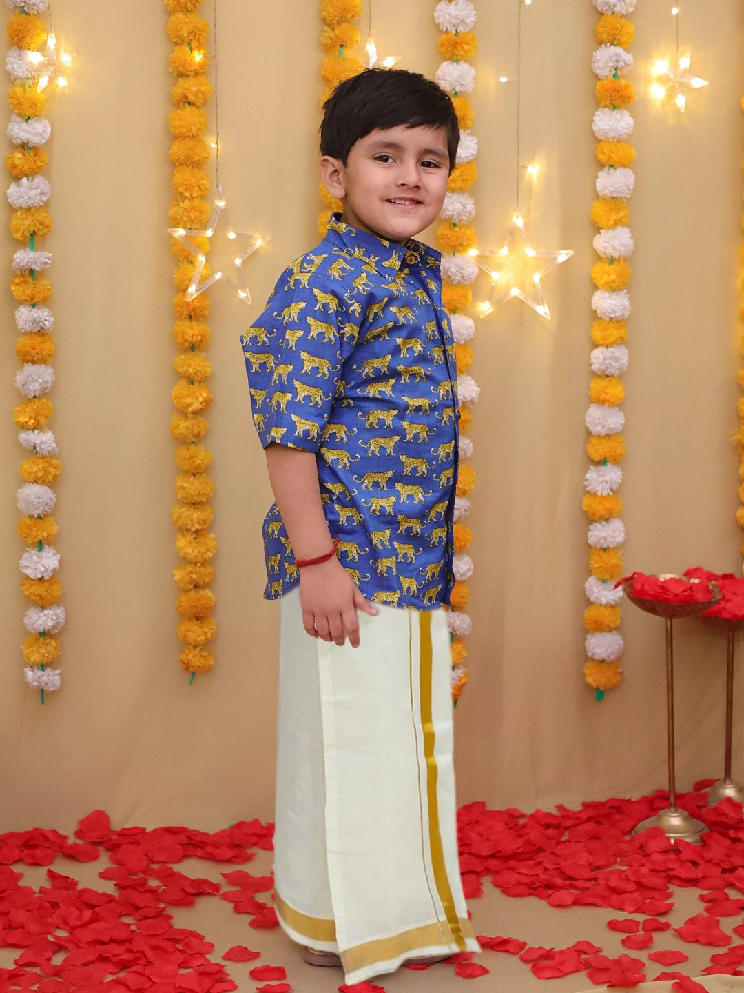 BownBee South Indian Half Sleeves Pure Cotton Mundu Dhoti Set