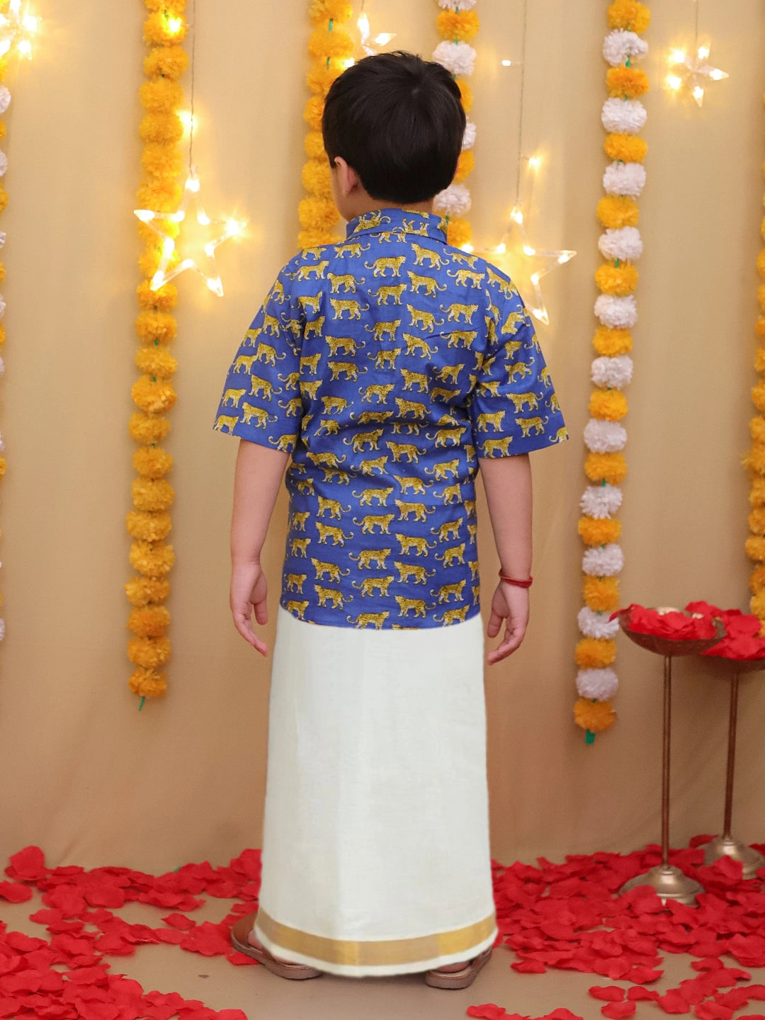 BownBee South Indian Half Sleeves Pure Cotton Mundu Dhoti Set