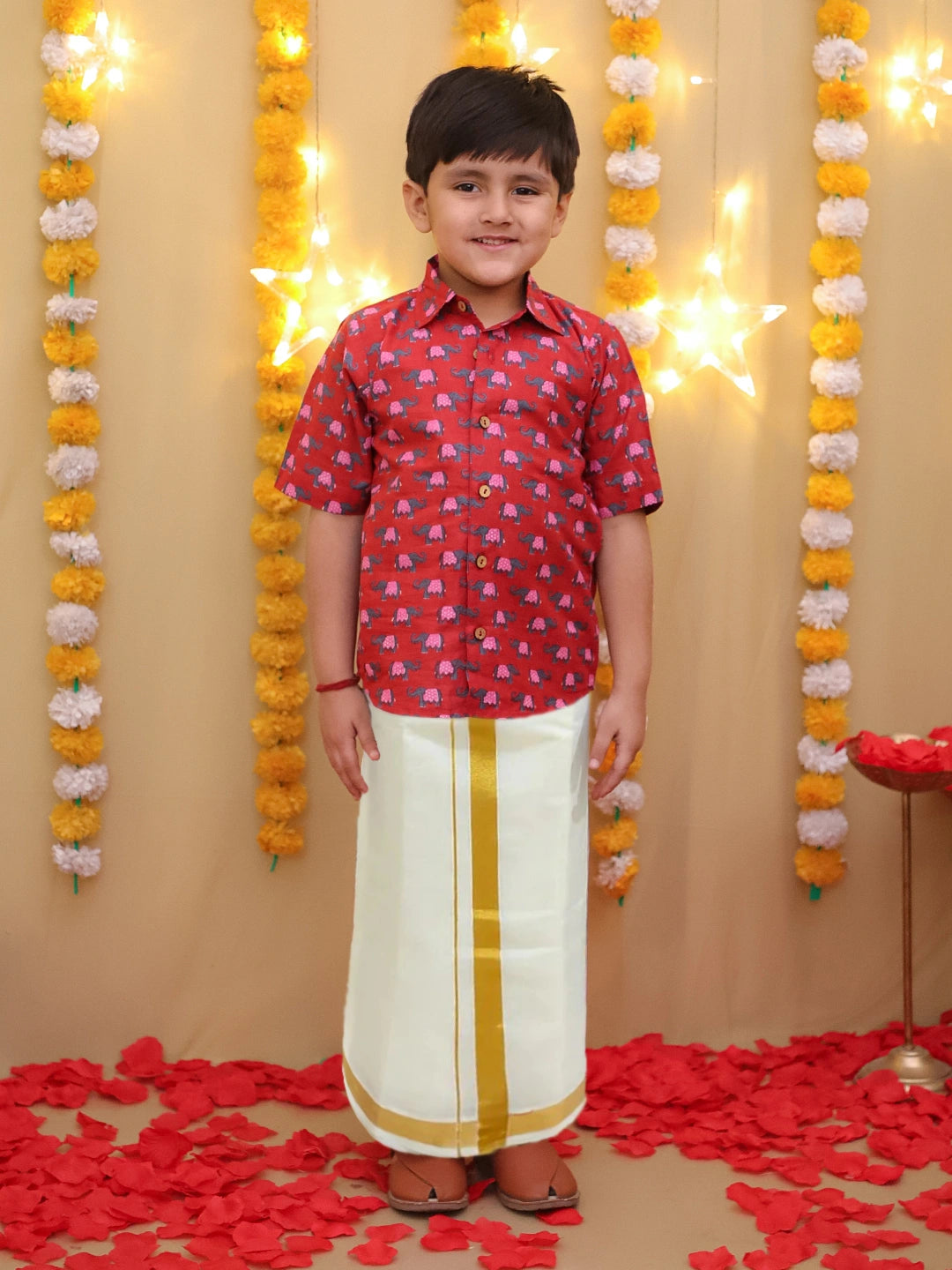 BownBee South Indian Half Sleeves Pure Cotton Mundu Dhoti Set
