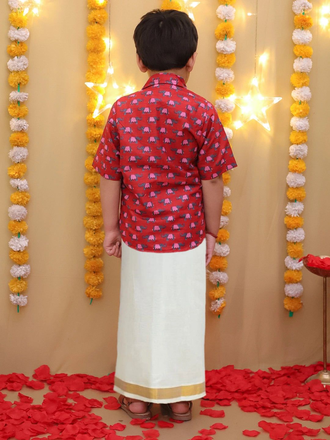 BownBee South Indian Half Sleeves Pure Cotton Mundu Dhoti Set
