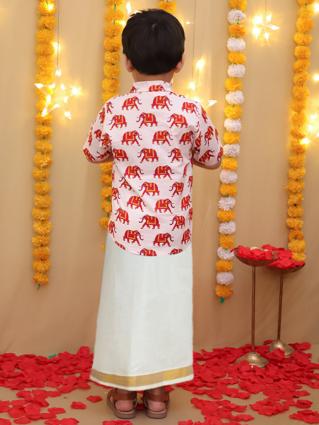 BownBee South Indian Half Sleeves Pure Cotton Mundu Dhoti Set - Blue