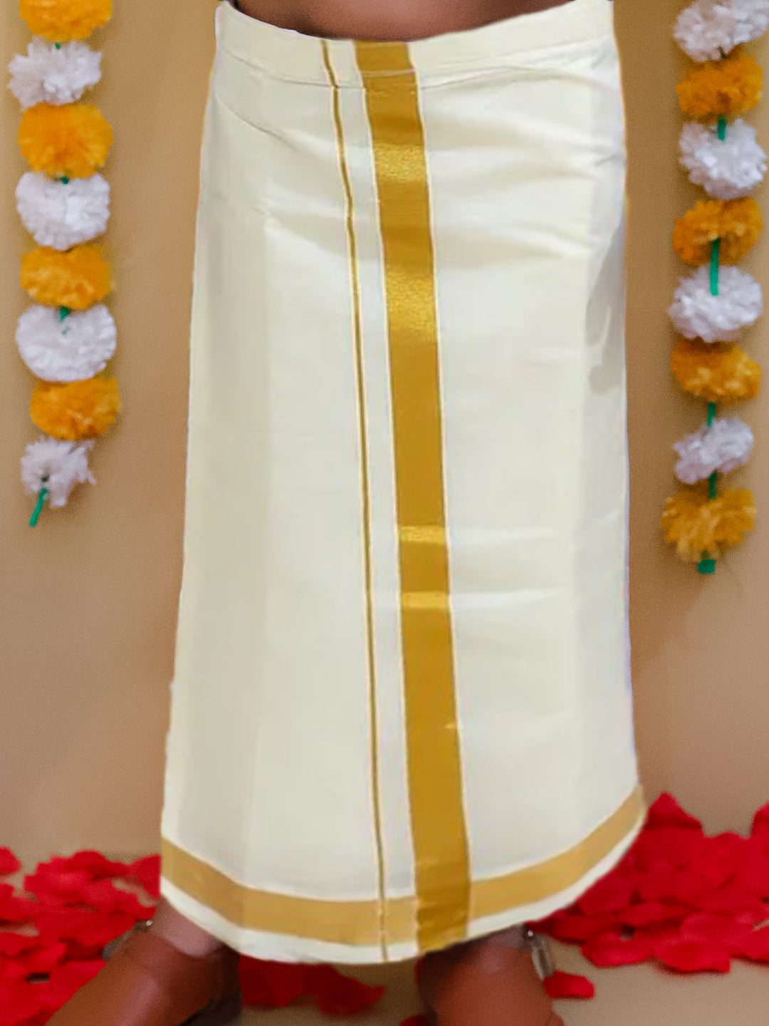 BownBee South Indian Half Sleeves Pure Cotton Mundu Dhoti Set - Blue