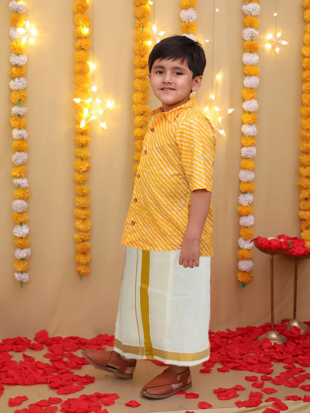 BownBee South Indian Half Sleeves Pure Cotton Mundu Dhoti Set