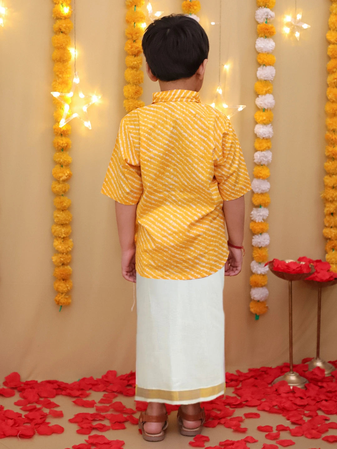 BownBee South Indian Half Sleeves Pure Cotton Mundu Dhoti Set