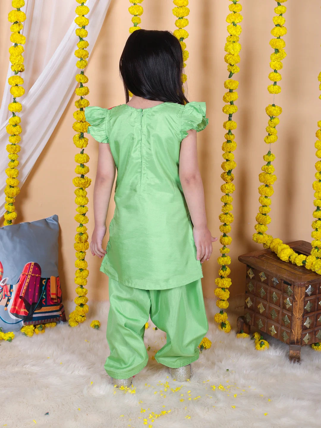 BownBee Girls Jacquard attached Jacket Silk Kurti Salwar Suit