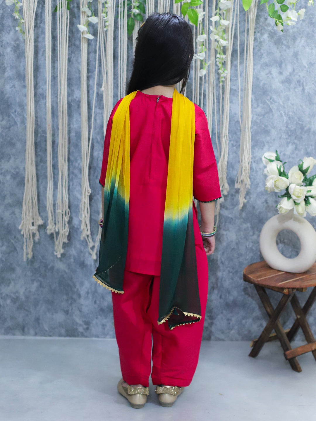BownBee Embroidered Full Sleeve Dhoti Kurta & Salwaar Suit with Dupatta Sibling Set