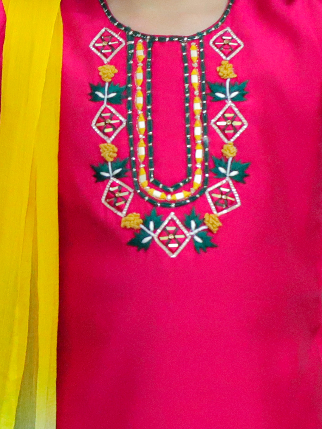 BownBee Embroidered Kurti with Salwar and Dupatta for Girls- Pink