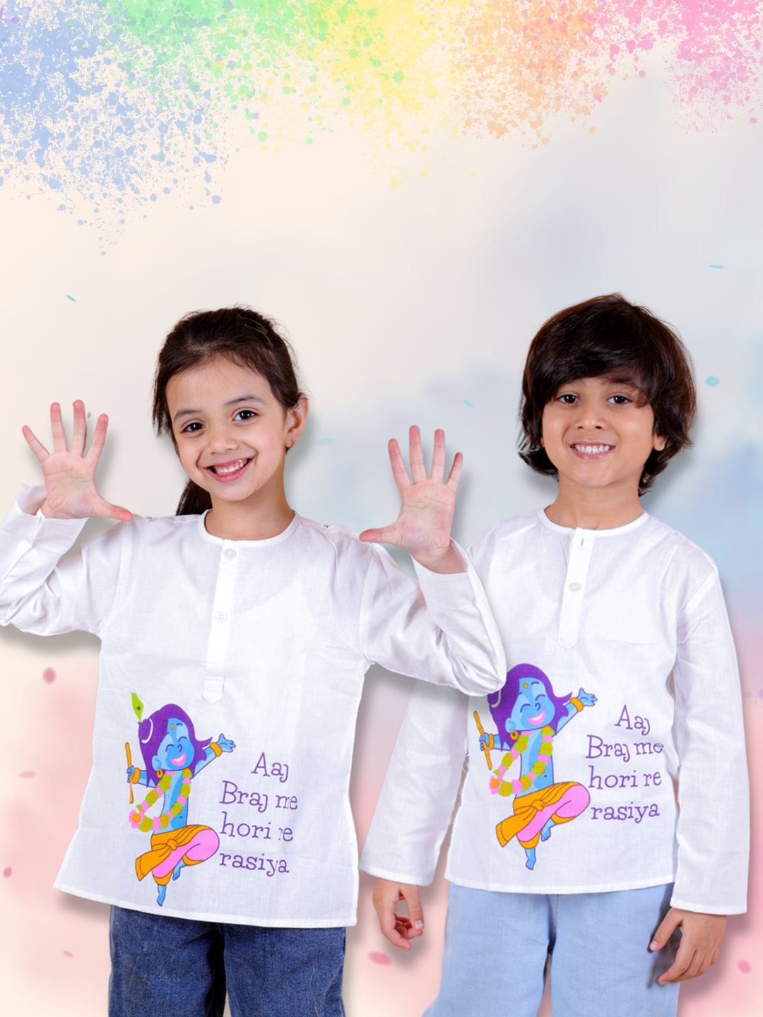 BownBee Unisex  Cotton Holi Full Sleeve Kurta - White