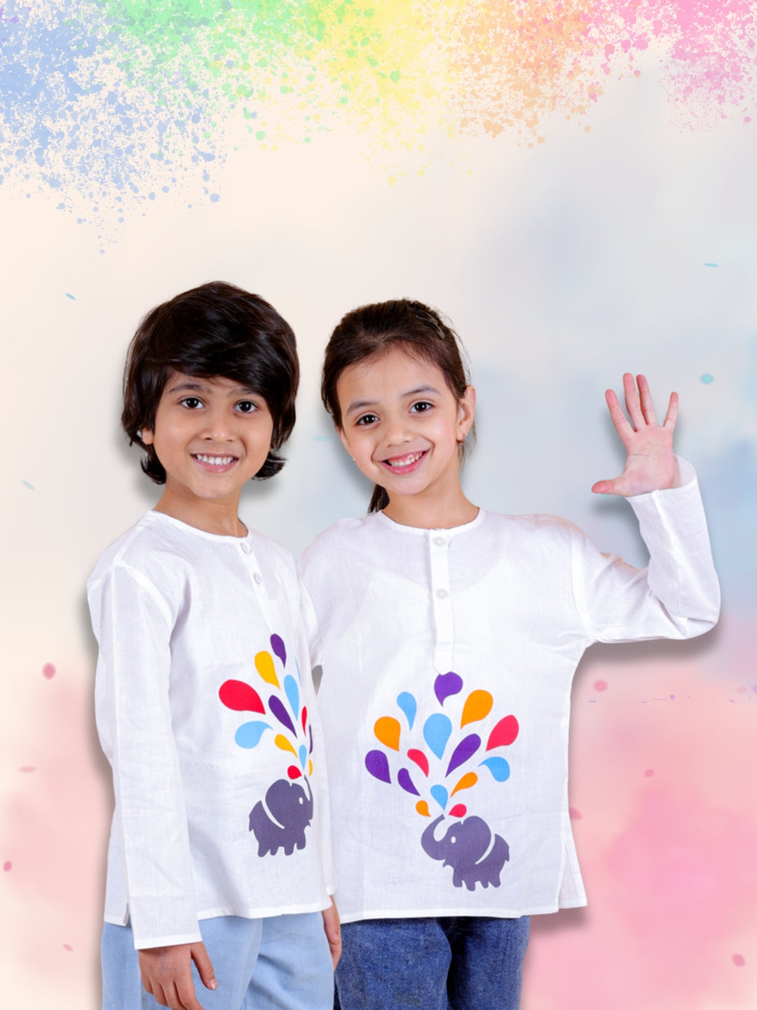 BownBee Unisex  Cotton Holi Full Sleeve Kurta - White