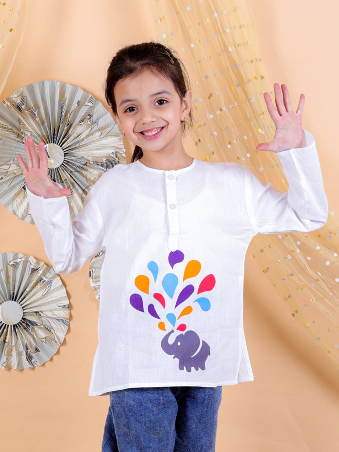 BownBee Unisex  Cotton Holi Full Sleeve Kurta - White