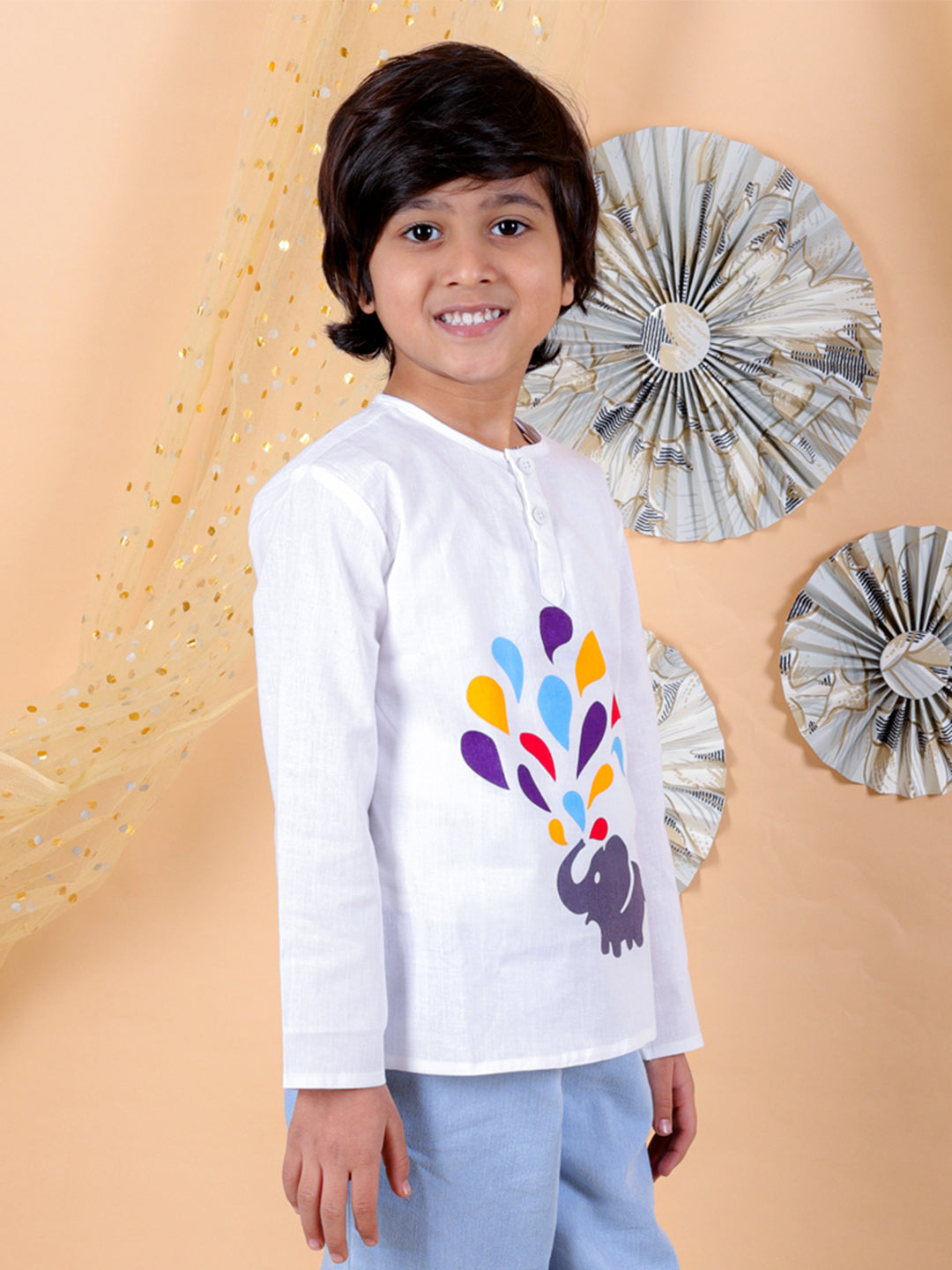 BownBee Unisex  Cotton Holi Full Sleeve Kurta - White