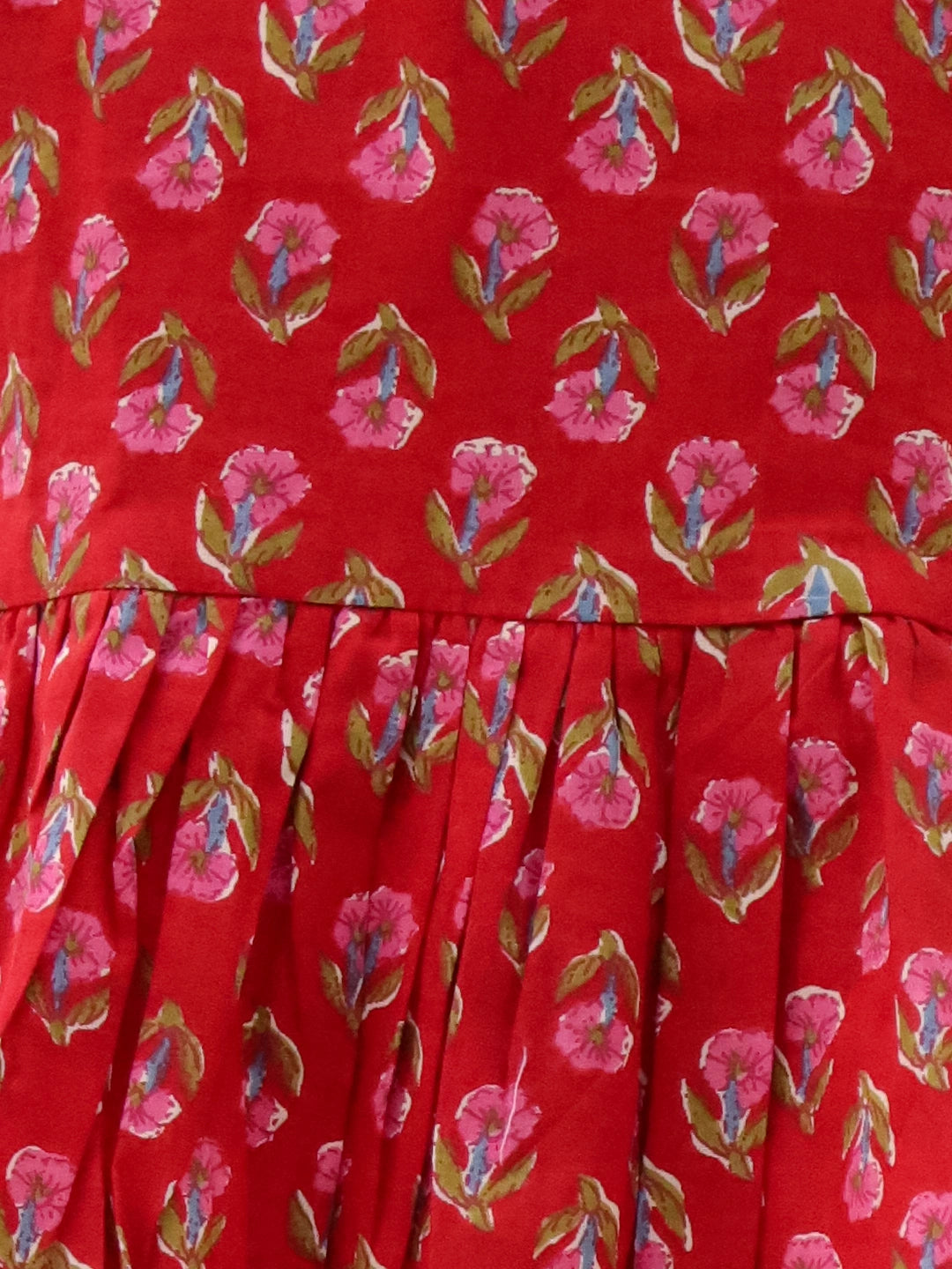 BownBee Summer Sleeveless Pure Cotton Printed Tieup Top & Skirt Set For Girls - Red