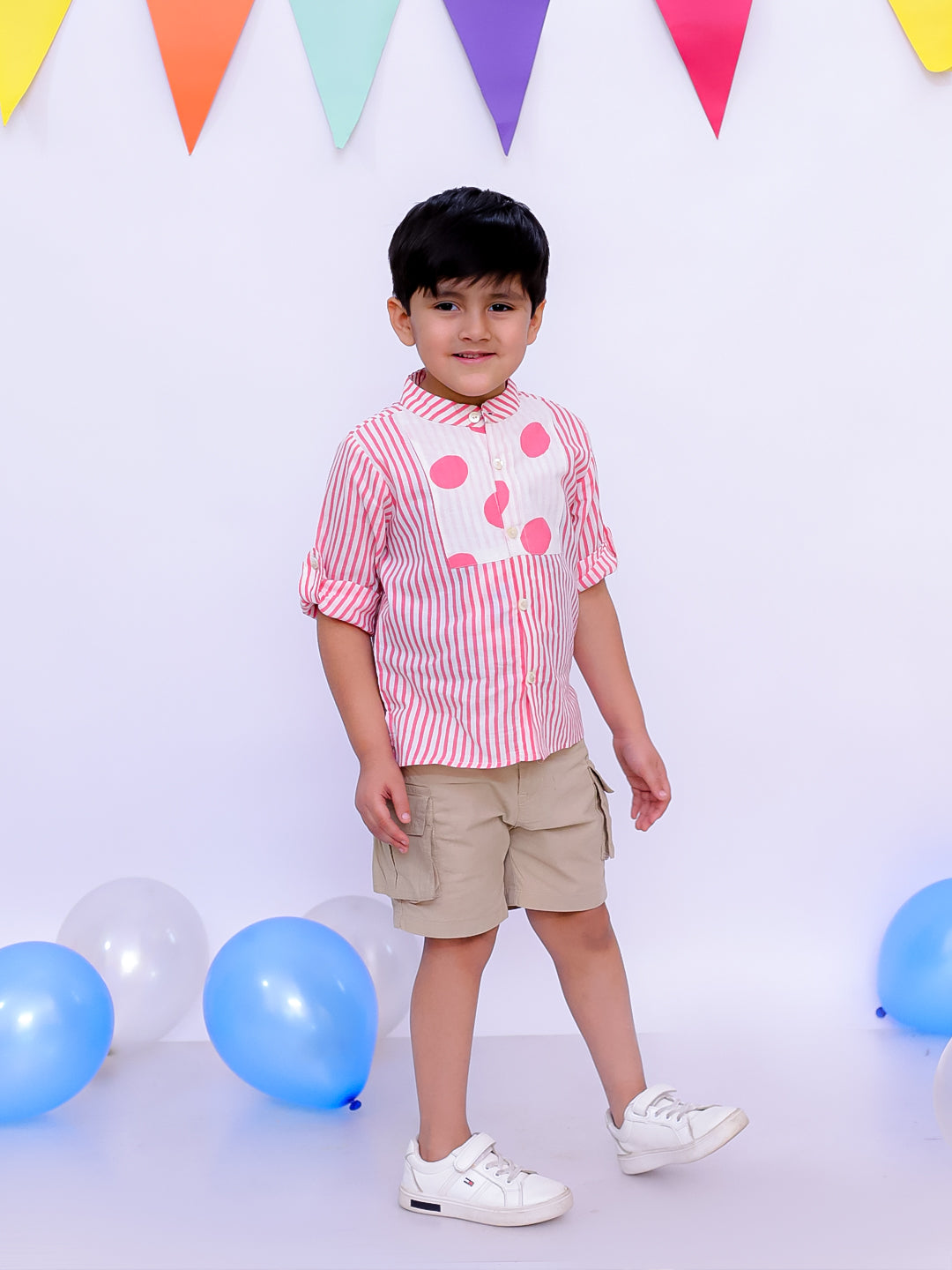 BownBee Summer Polka Dots Short Kurta & Skirt Top Sibling Set - Pink