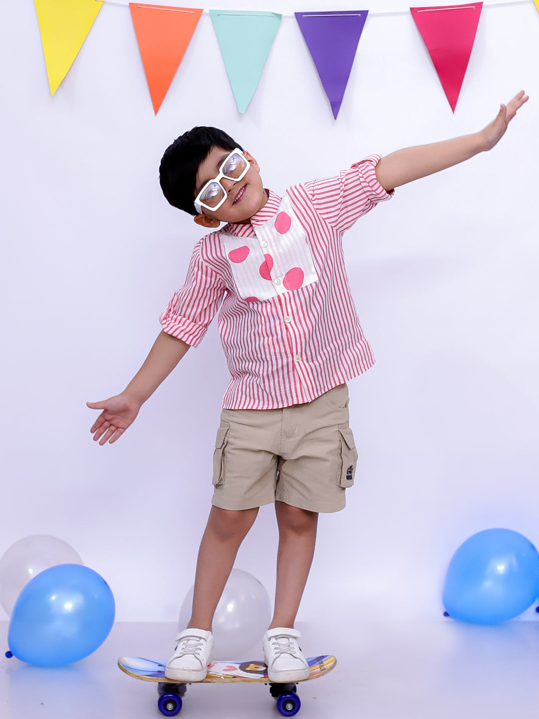 BownBee Summer Polka Dots Short Kurta & Skirt Top Sibling Set - Pink