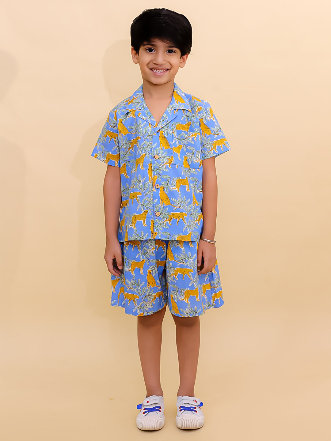 BownBee Summer Short Sleeve Pure cotton Printed Shorts And Shirt Set - Black