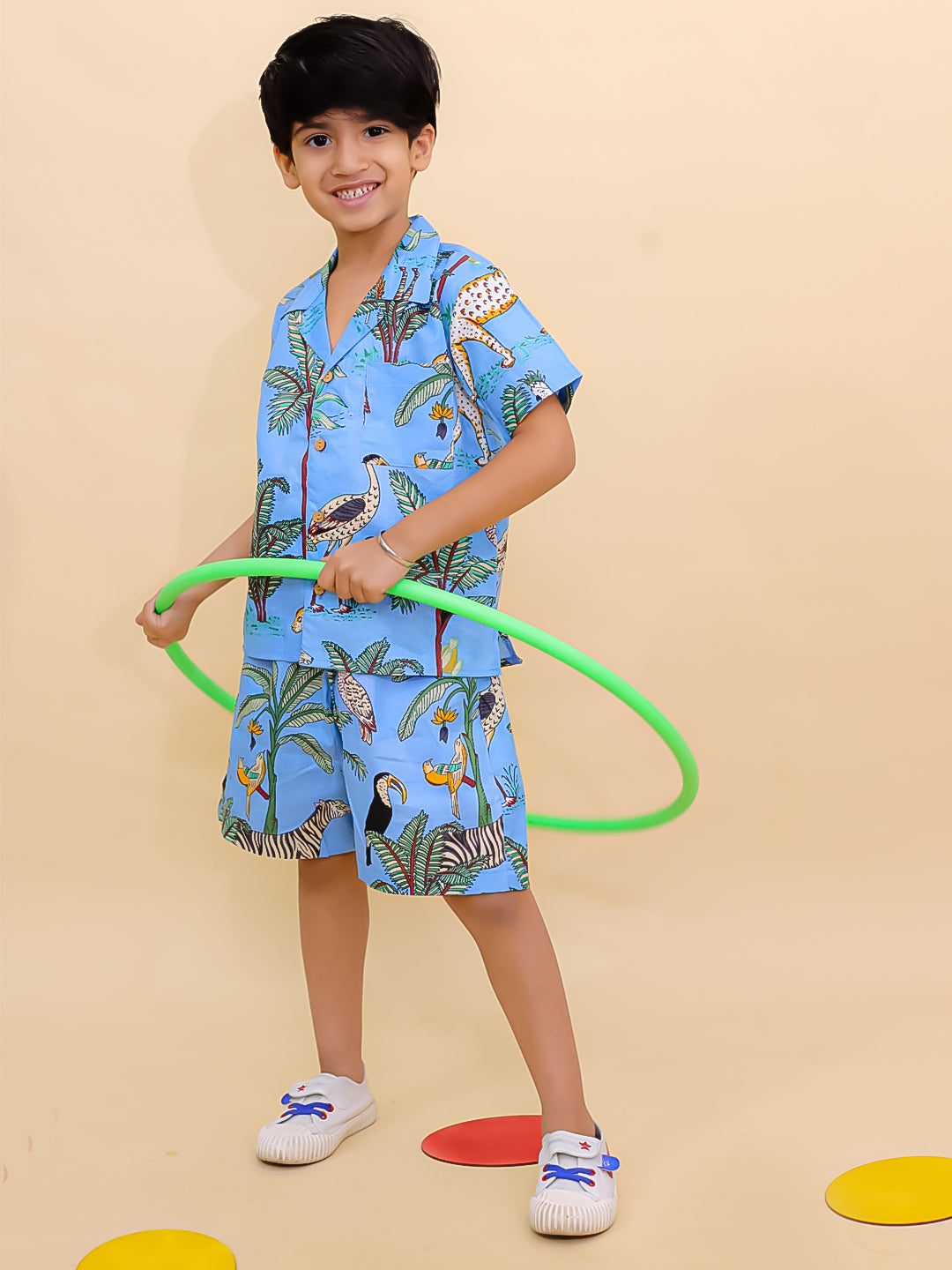 BownBee Summer Short Sleeve Pure cotton Printed Shorts And Shirt Set - Black