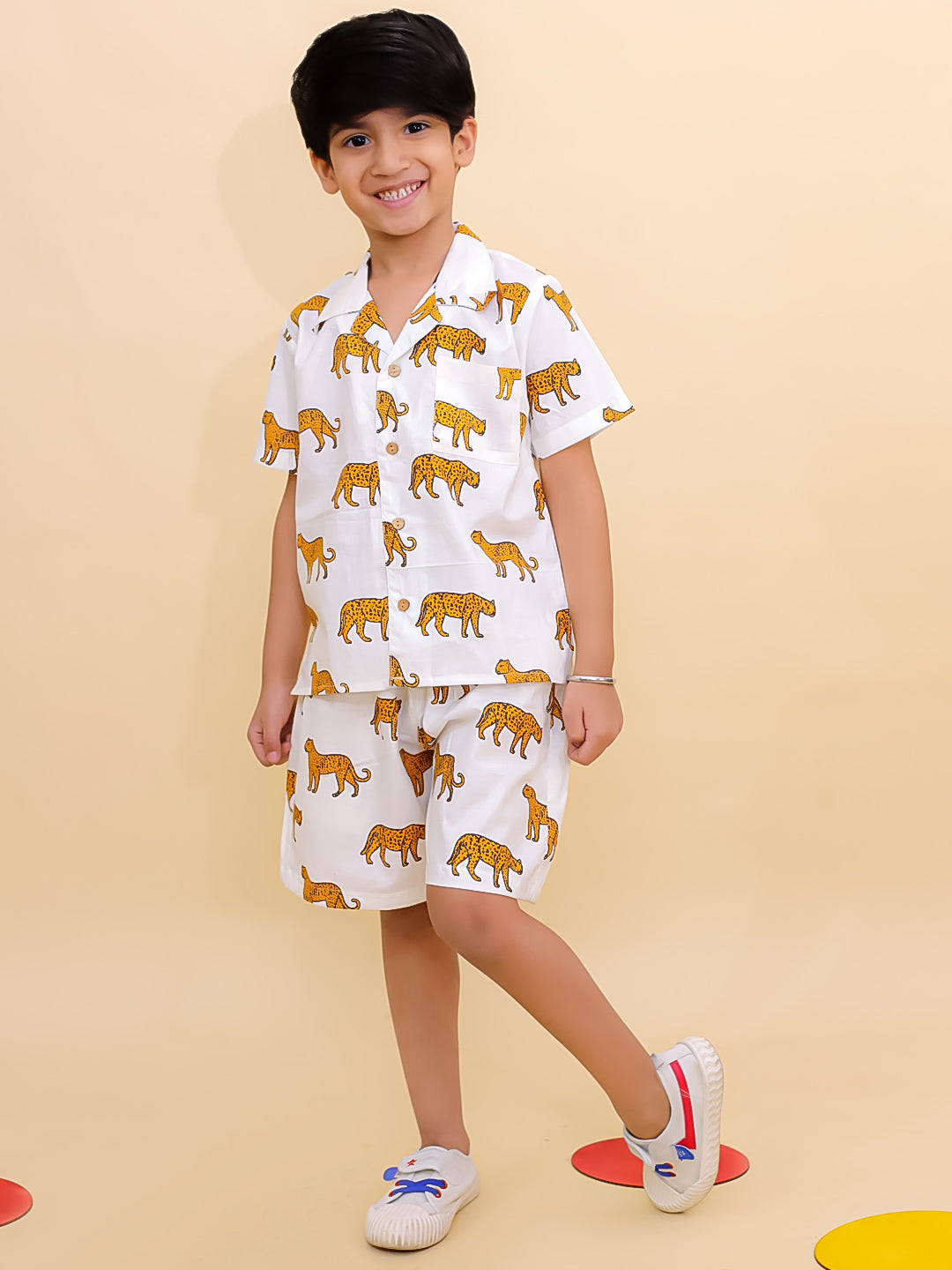 BownBee Summer Short Sleeve Pure cotton Printed Shorts And Shirt Set - Black