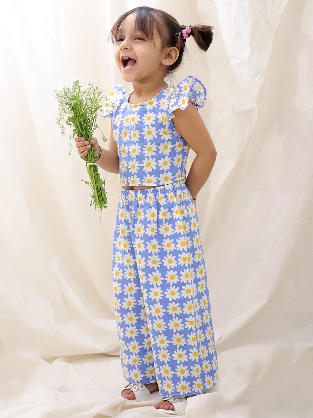 BownBee Summer Sleeveless Pure Cotton Printed Top & Culottes Set For Girls