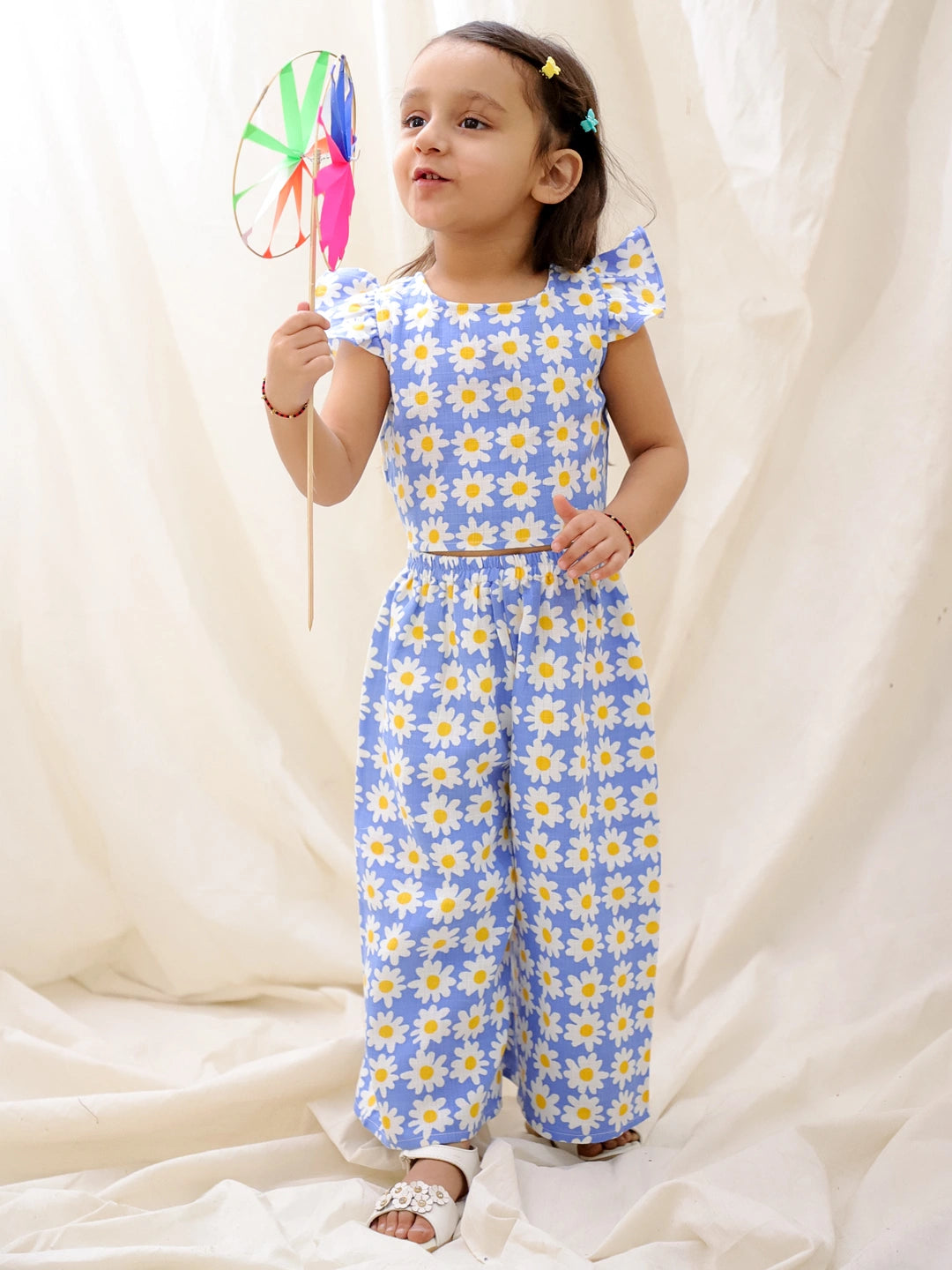 BownBee Summer Sleeveless Pure Cotton Printed Top & Culottes Set For Girls