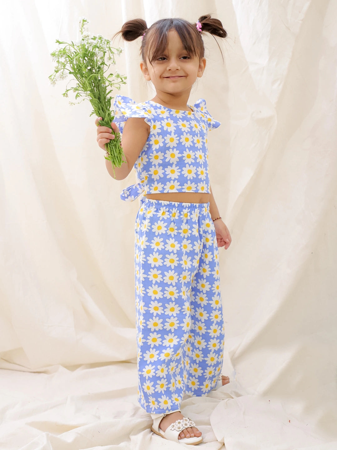 BownBee Summer Sleeveless Pure Cotton Printed Top & Culottes Set For Girls