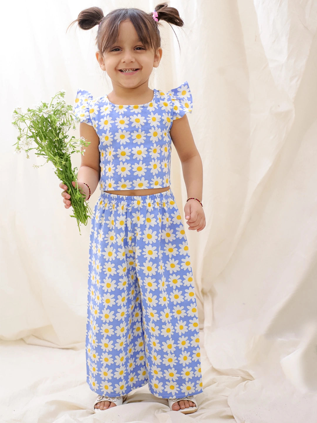 BownBee Summer Sleeveless Pure Cotton Printed Top & Culottes Set For Girls