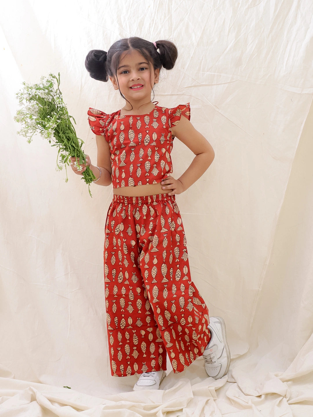 BownBee Summer Sleeveless Pure Cotton Printed Top & Culottes Set For Girls