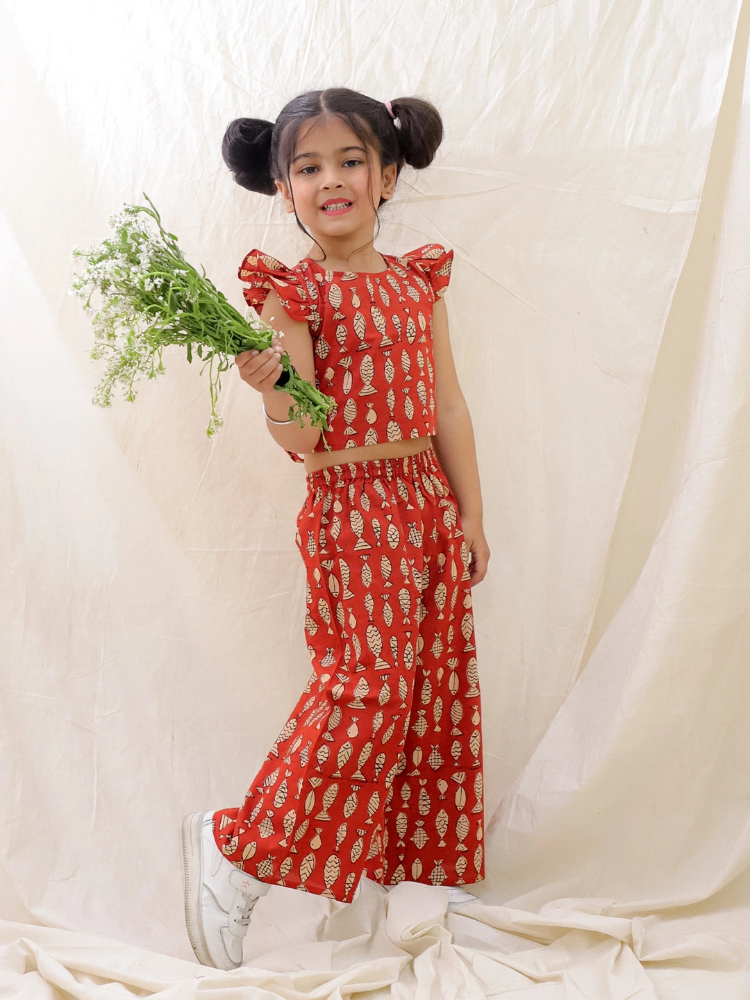 BownBee Summer Sleeveless Pure Cotton Printed Top & Culottes Set For Girls