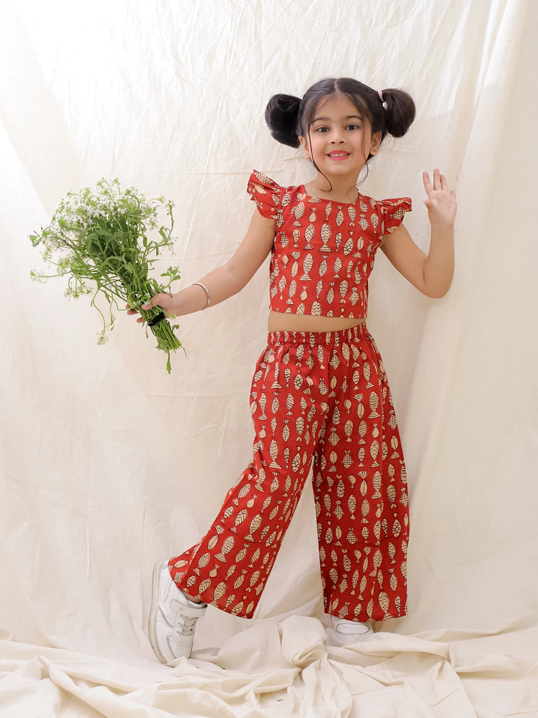 BownBee Summer Sleeveless Pure Cotton Printed Top & Culottes Set For Girls