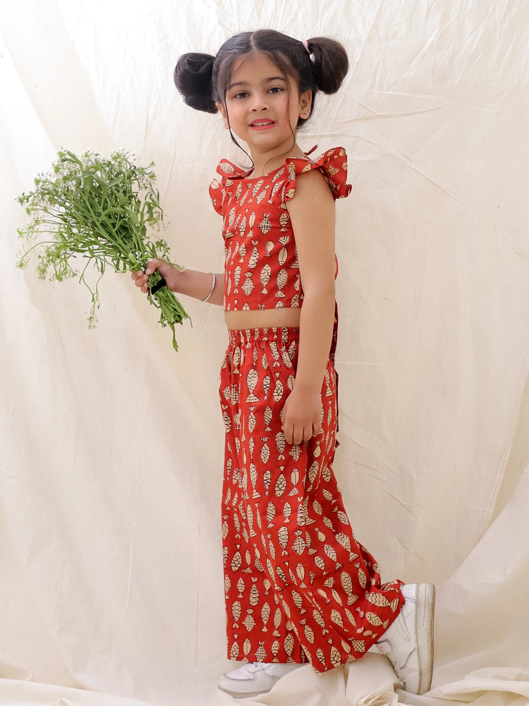 BownBee Summer Sleeveless Pure Cotton Printed Top & Culottes Set For Girls
