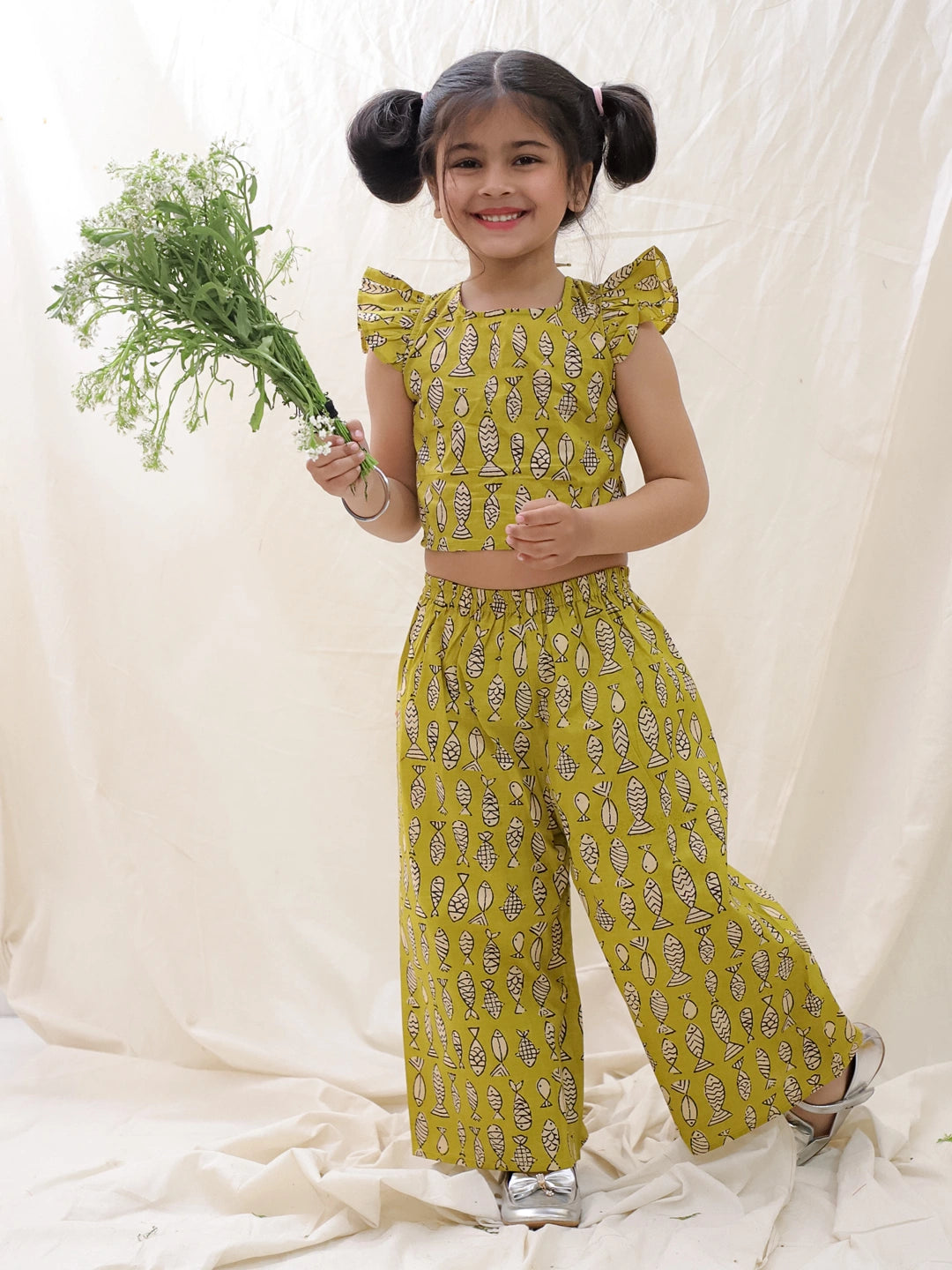 BownBee Summer Sleeveless Pure Cotton Printed Top & Culottes Set For Girls