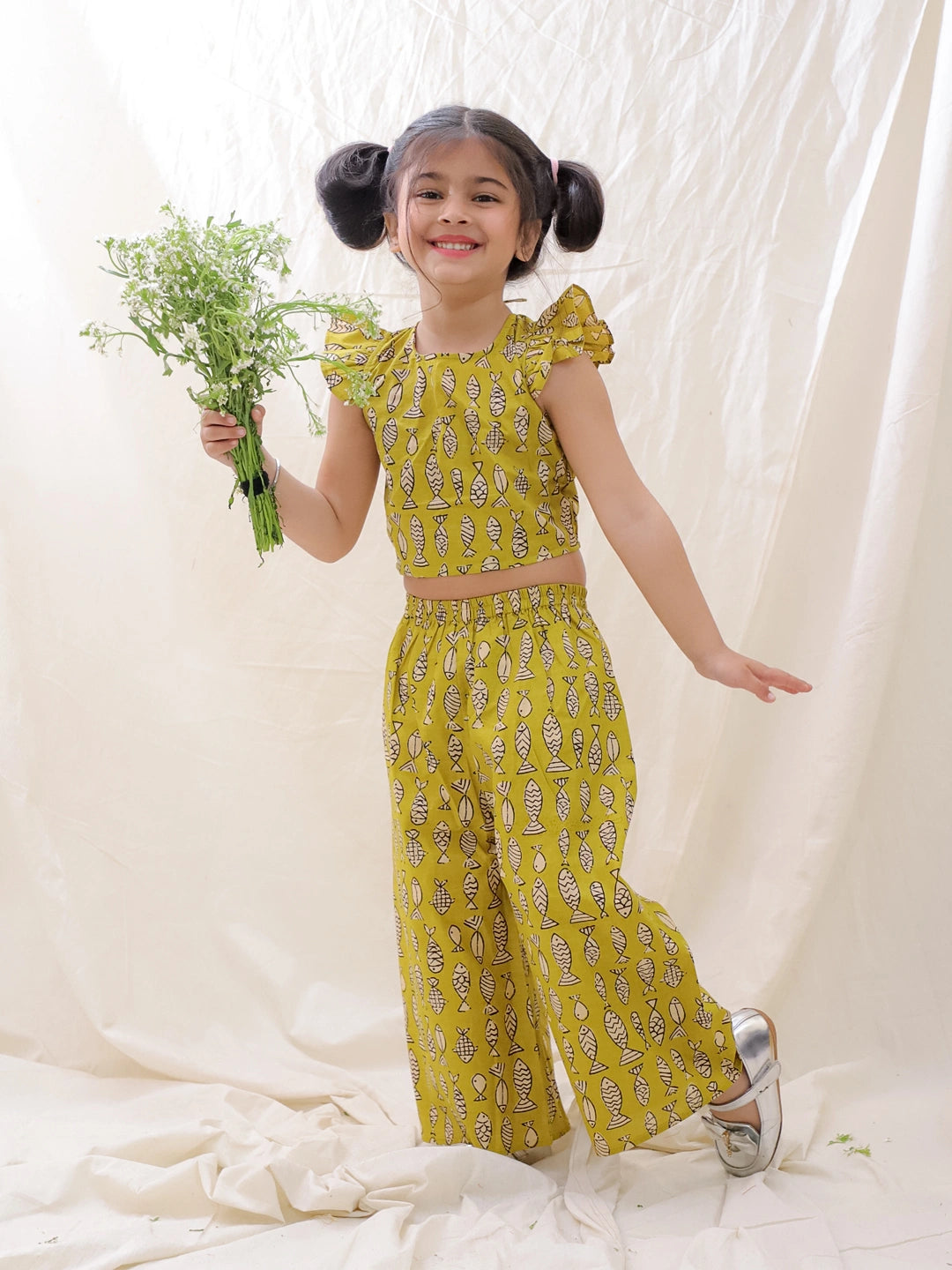 BownBee Summer Sleeveless Pure Cotton Printed Top & Culottes Set For Girls
