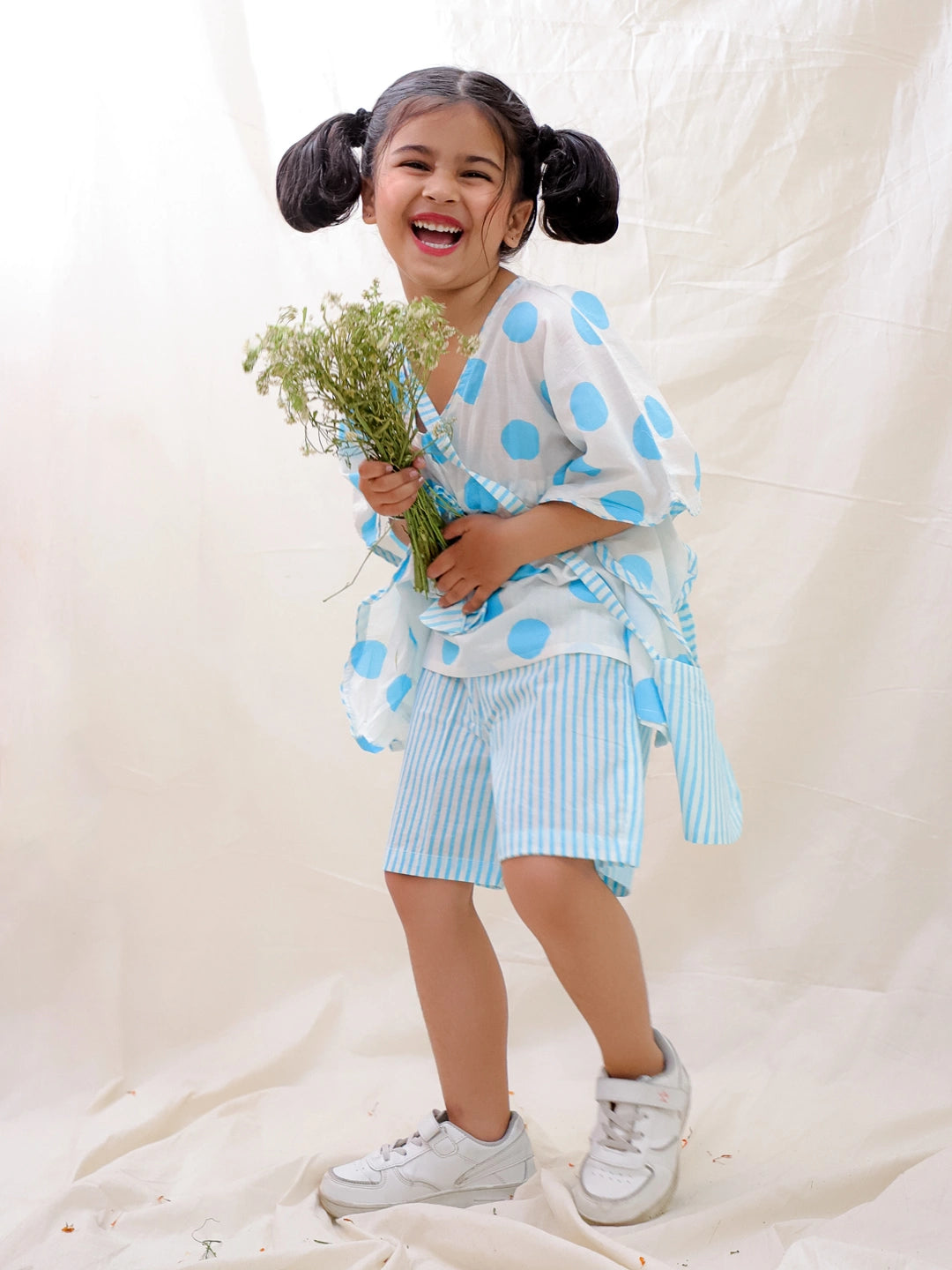 BownBee Summer Pure Cotton Printed Kaftan & Shorts Set For Girls - Yellow