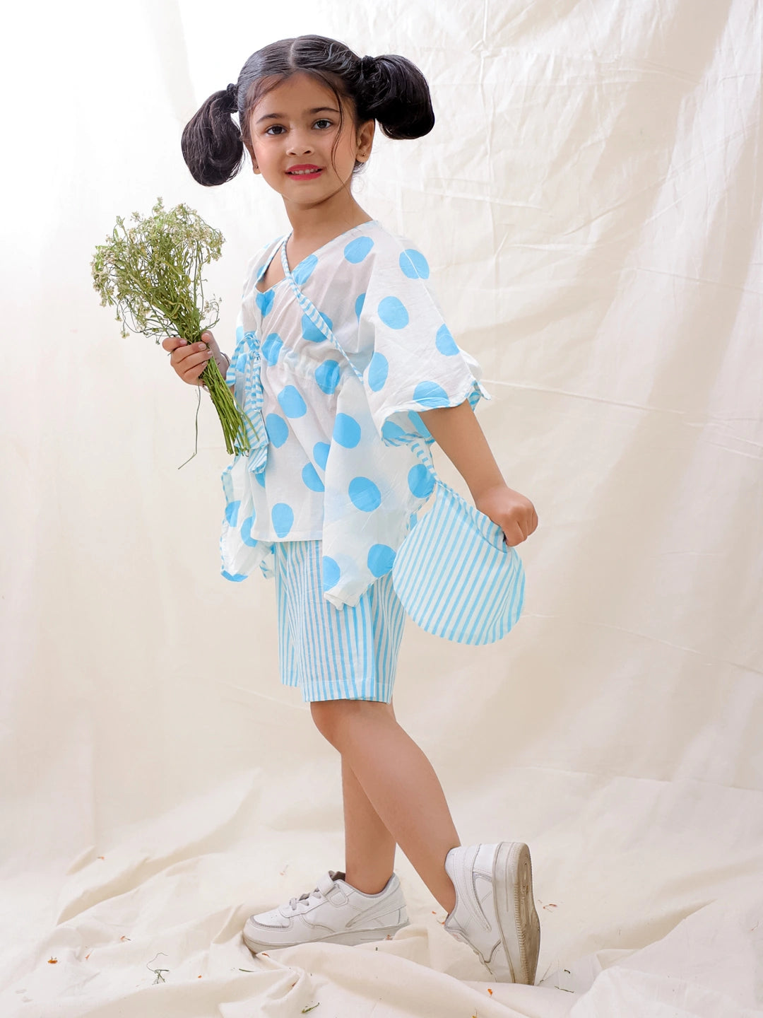 BownBee Summer Pure Cotton Printed Kaftan & Shorts Set For Girls - Rose Pink