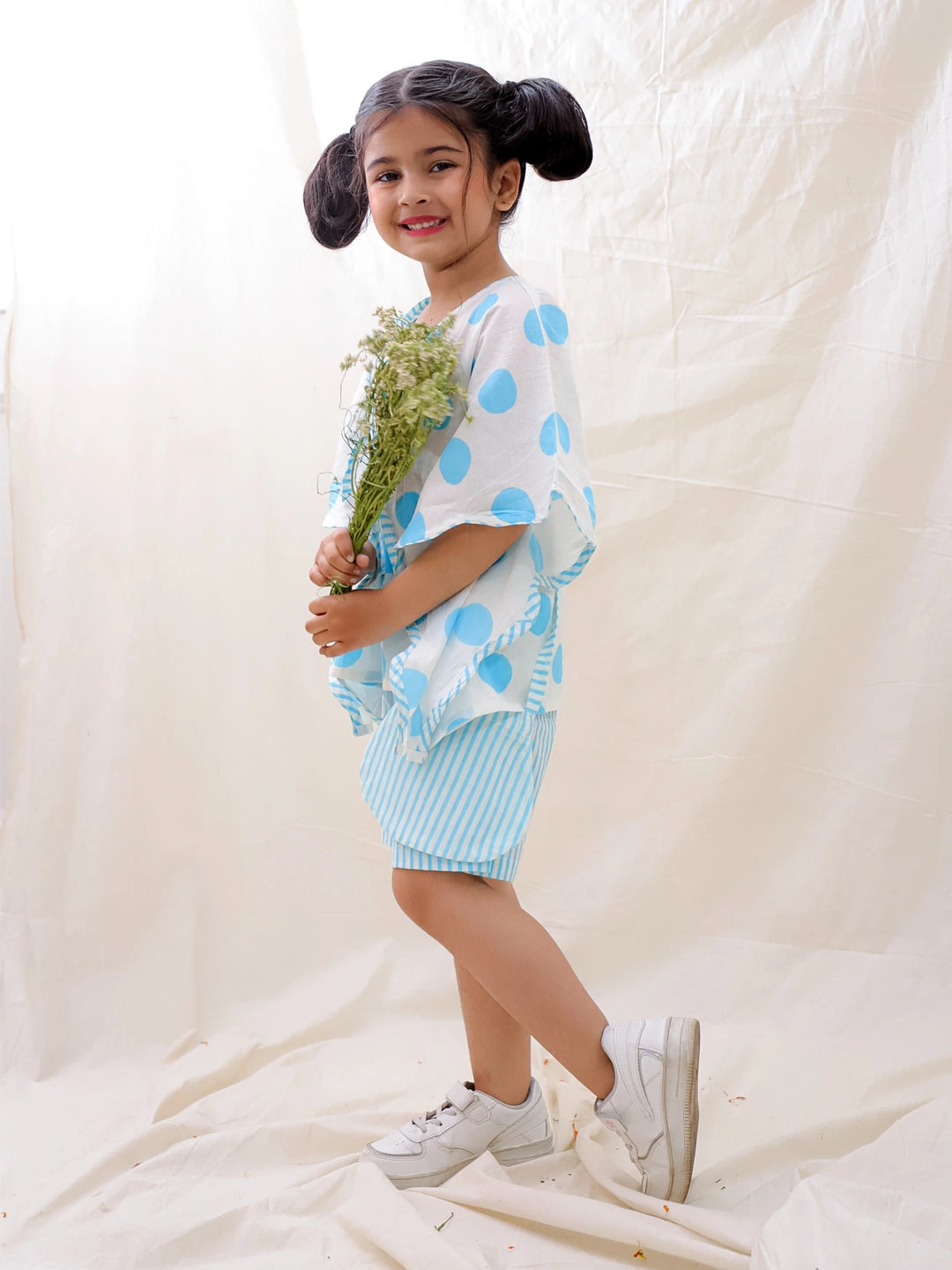 BownBee Summer Pure Cotton Printed Kaftan & Shorts Set For Girls - Fushia Pink