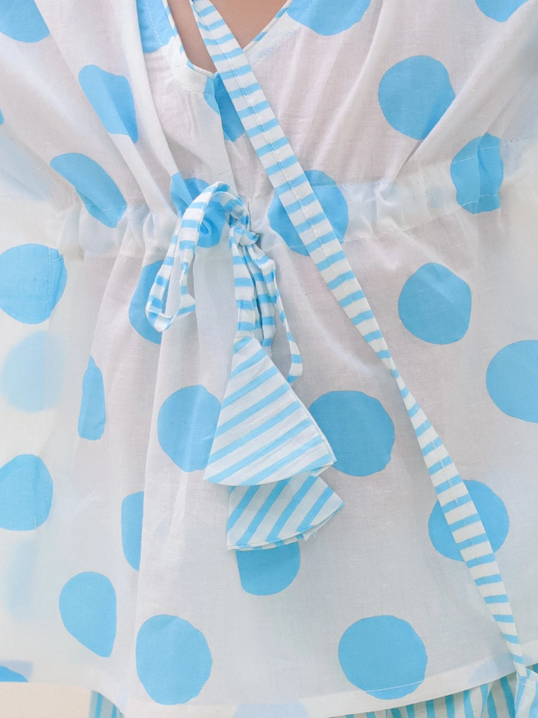 BownBee Summer Pure Cotton Printed Kaftan & Shorts Set For Girls - Blue