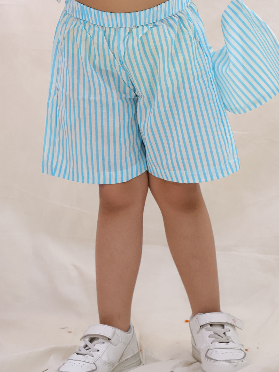 BownBee Summer Pure Cotton Printed Kaftan & Shorts Set For Girls - Blue
